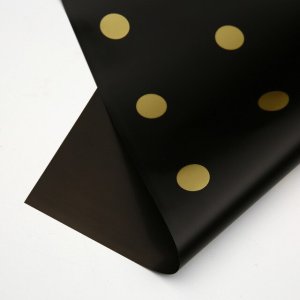 D13(11) Gold Polka Dot Print Frosted Black (20 Sheets) 58cm x 58cm