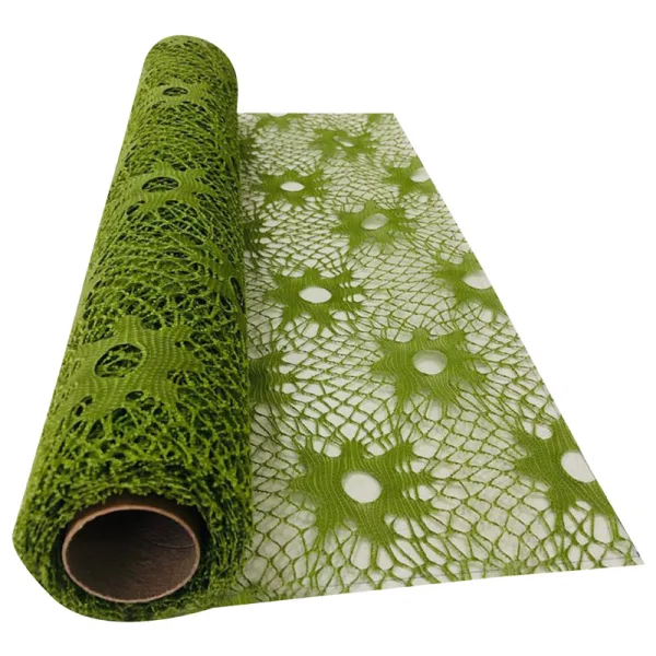 LEAF GREEN SPIDER NET FABRIC